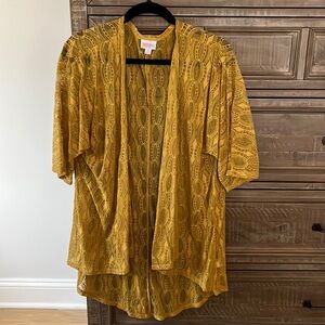 LuLaRoe Lyndsay kimono with yellow lace